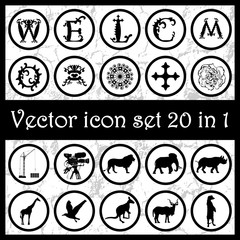 Set of vintage vector icons logos 20 in 1 with letters 