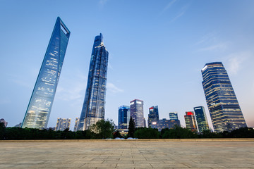 Shanghai Empty square and modern buildings in the evening，China