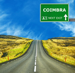 COIMBRA road sign against clear blue sky