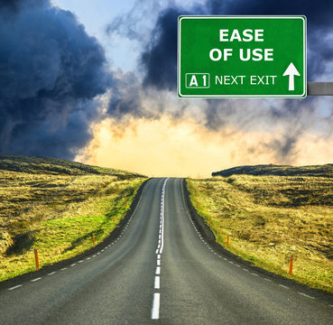 EASE OF USE road sign against clear blue sky
