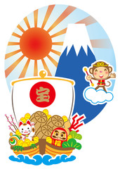新年　宝舟と孫悟空と富士山