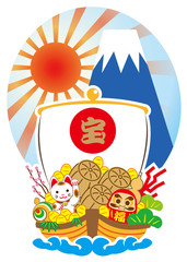 新年　宝舟と富士山