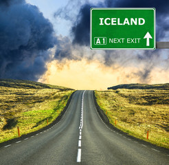 ICELAND road sign against clear blue sky