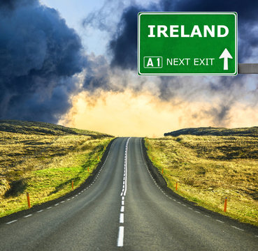 IRELAND Road Sign Against Clear Blue Sky