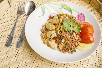 Traditional Thai Food - fired rice with fish sausage - mix Style