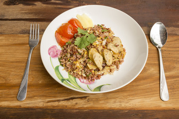 Traditional Thai Food - fired rice with fish sausage - mix Style