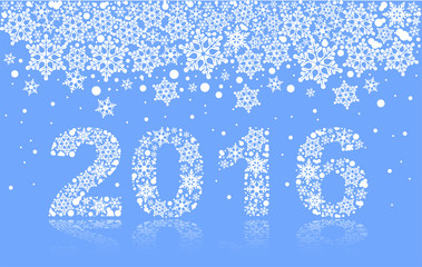 2016 background of snowflakes. Number text of symbol year 2016