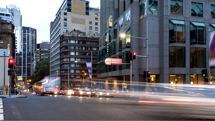 Sydney City traffic light trails