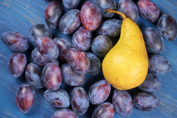Blue plums and pear