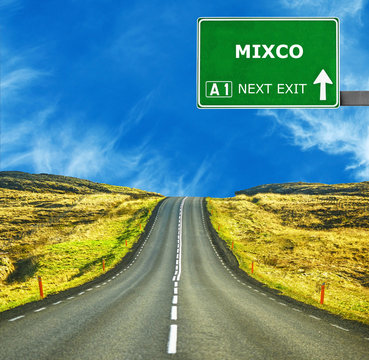 MIXCO road sign against clear blue sky