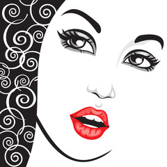 Black and white illustration of elegant woman. - 95686926
