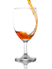 Glass of brandy on on white background