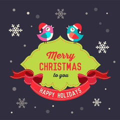 Christmas decoration with cute bird and holiday wishes. Vector greeting card poster.