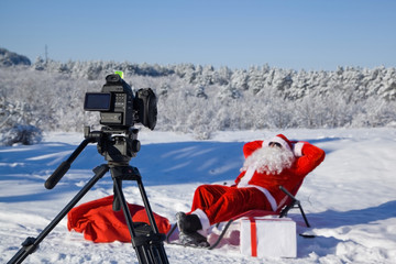 Professional video camera on a tripod