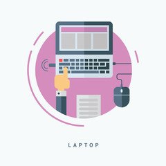 Flat Style Vector Illustration. Laptop Concept. Man Working with Laptop