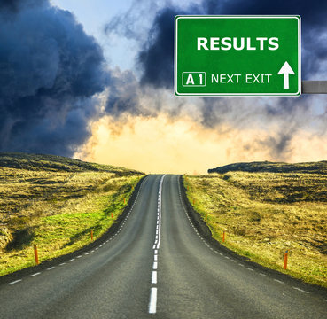 RESULTS road sign against clear blue sky