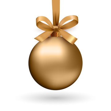 Gold Christmas Ball With Ribbon And A Bow