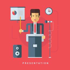 Businessman Giving a Presentation. Flat Style Vector Illustration