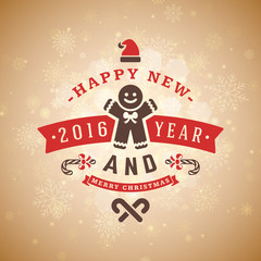 Christmas Postcard Decoration with Vintage Typographic Badge and Colorful Blurred Background. Vector Illustration