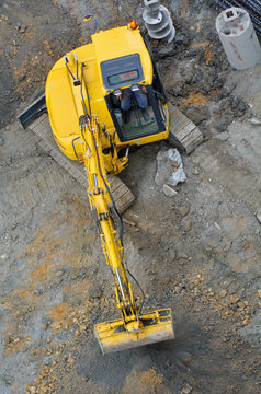 Excavator digger in construction site
