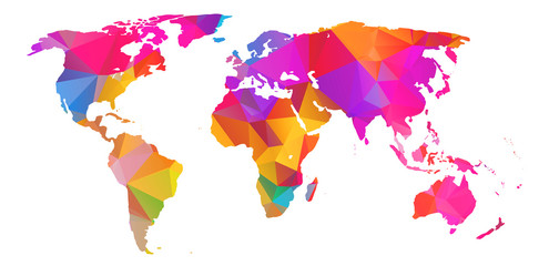 World map with Abstract Colorful Triangular texture