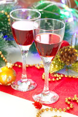 Glasses of champagne with christmas decoration
