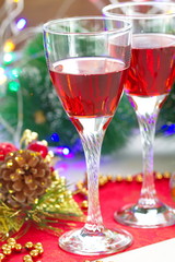 Glasses of champagne with christmas decoration