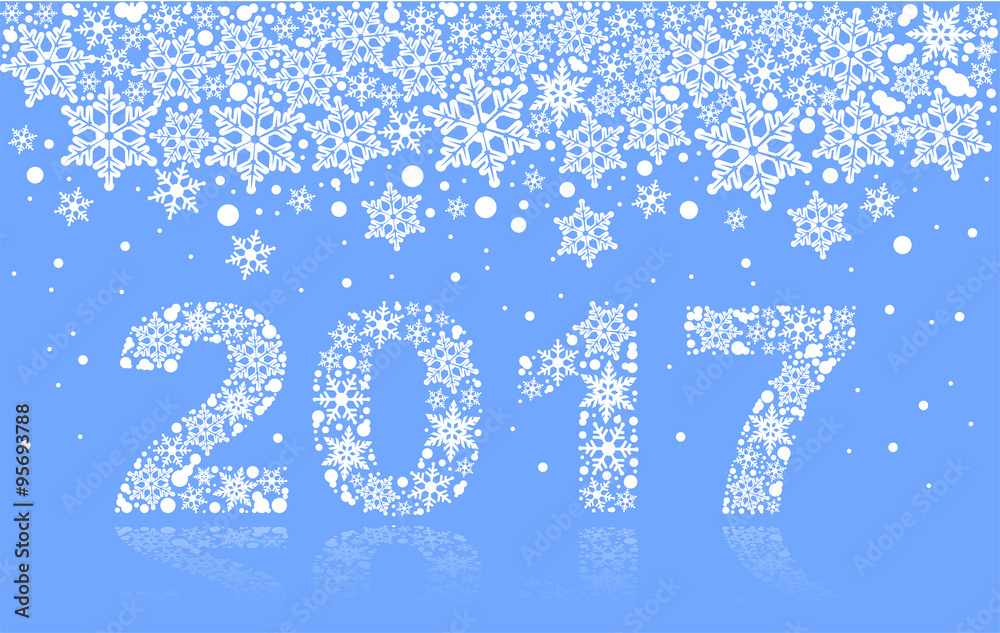 Wall mural 2017 background of snowflakes. number text of symbol year 2017