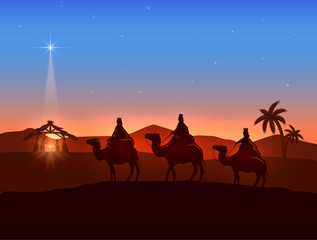 Christmas theme with three wise men and shining star