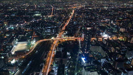 Fototapeta na wymiar Cityscape night view of Osaka, The second largest city in Japan