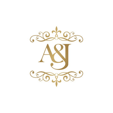 A&J Initial logo. Ornament ampersand monogram golden logo