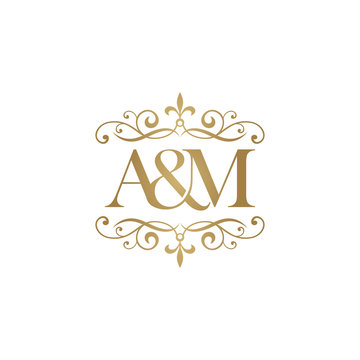 A&M Initial logo. Ornament ampersand monogram golden logo