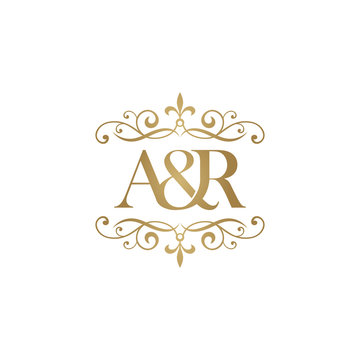 A&R Initial logo. Ornament ampersand monogram golden logo