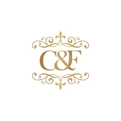 C&F Initial logo. Ornament ampersand monogram golden logo