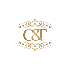 C&T Initial logo. Ornament ampersand monogram golden logo