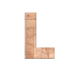 Wooden parquet alphabet letter symbol - L. Isolated on white background