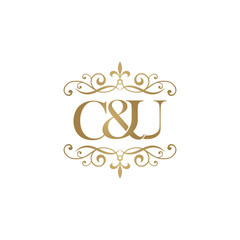 C&U Initial logo. Ornament ampersand monogram golden logo