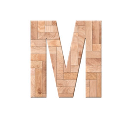 Wooden parquet alphabet letter symbol - M. Isolated on white background