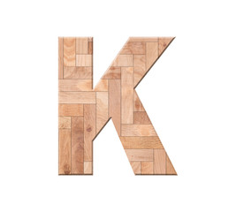 Wooden parquet alphabet letter symbol - K. Isolated on white background