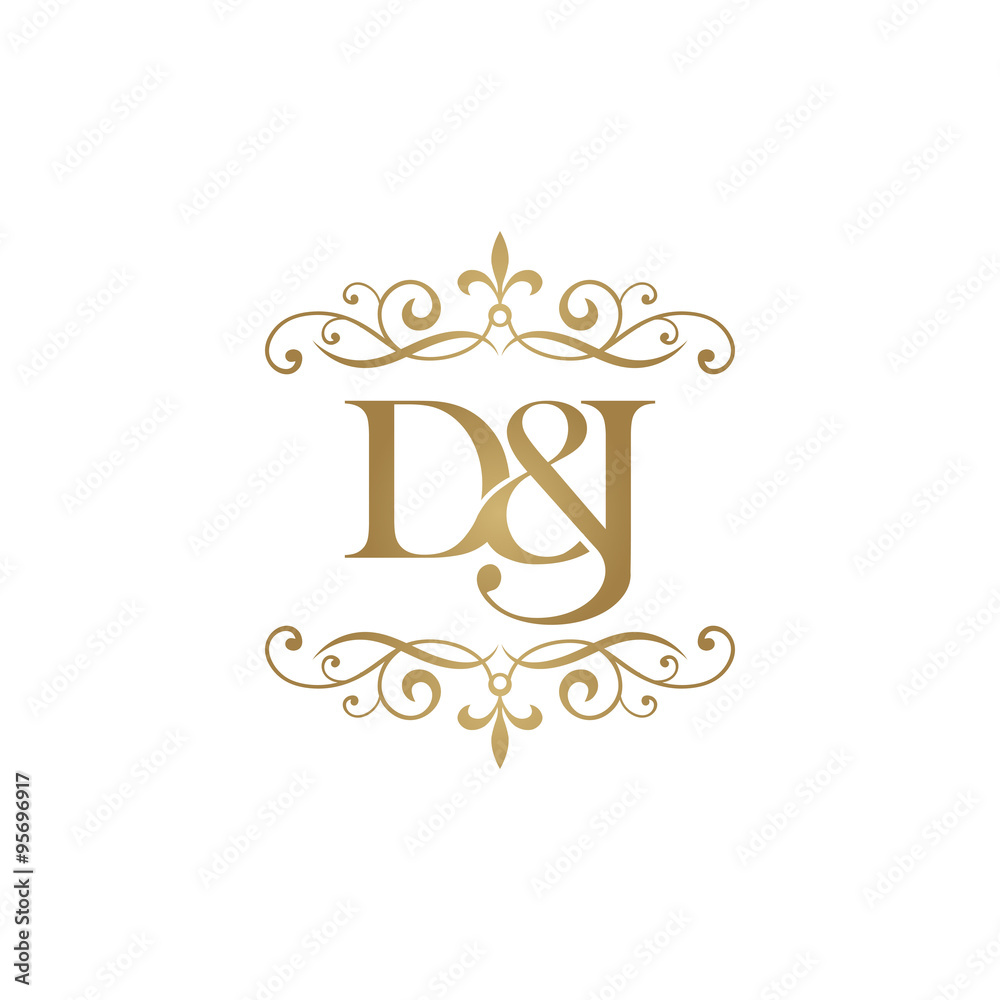 Wall mural d&j initial logo. ornament ampersand monogram golden logo