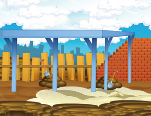 Cartoon scene of a construction site - stage for different usage - illustration for children