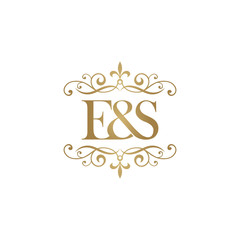 E&S Initial logo. Ornament ampersand monogram golden logo