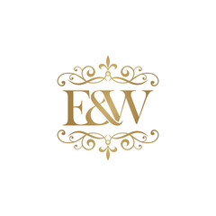 E&W Initial logo. Ornament ampersand monogram golden logo