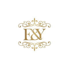 E&Y Initial logo. Ornament ampersand monogram golden logo