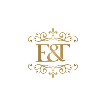 E&T Initial logo. Ornament ampersand monogram golden logo