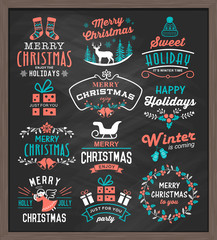Fototapeta premium Christmas vintage design elements, logos, badges, labels, icons, decoration and objects set.