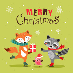 Cute cartoon christmas card, banner and poster design. Vector illustration.