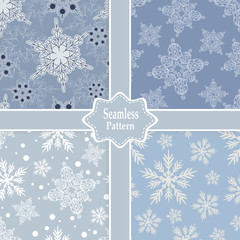 Fototapeta na wymiar set of vector seamless patterns with snowflakes