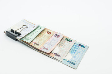 Qatar currencies Hundred Riyal, five hundred riyal, hundred riyal,fifty riyal, ten riyal, five riyal and  one riyal 