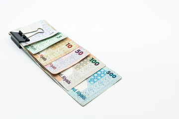 Qatar currencies Hundred Riyal, five hundred riyal, hundred riyal,fifty riyal, ten riyal, five riyal and  one riyal 